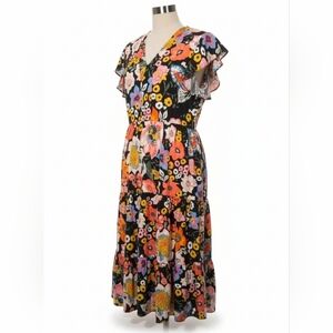 SundayUp Floral Midi Dress Small Ruffle Sleeve Boho Garden Party